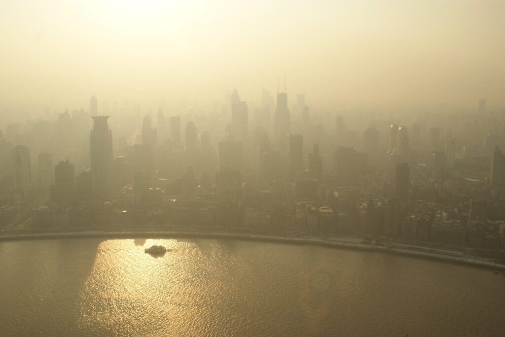 A polluted cityscape.