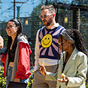 Students at an outdoor activities fair