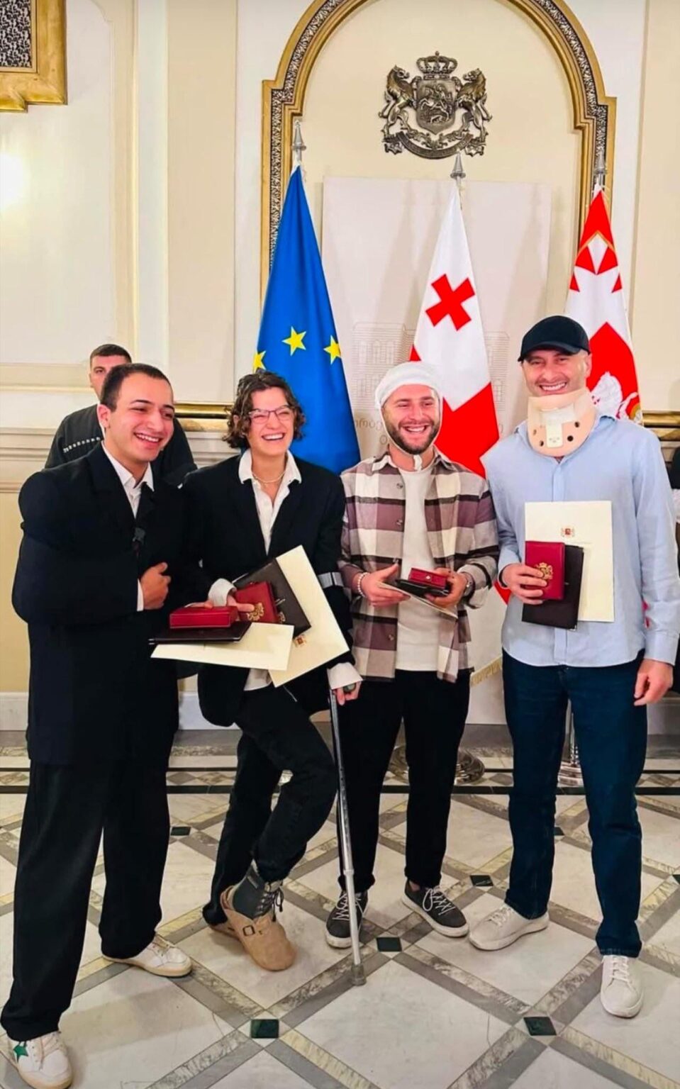 Georgian journalists beaten by the Kremlin-aligned regime in Georgia honored by President Zourabichvili with medals for Civil Courage