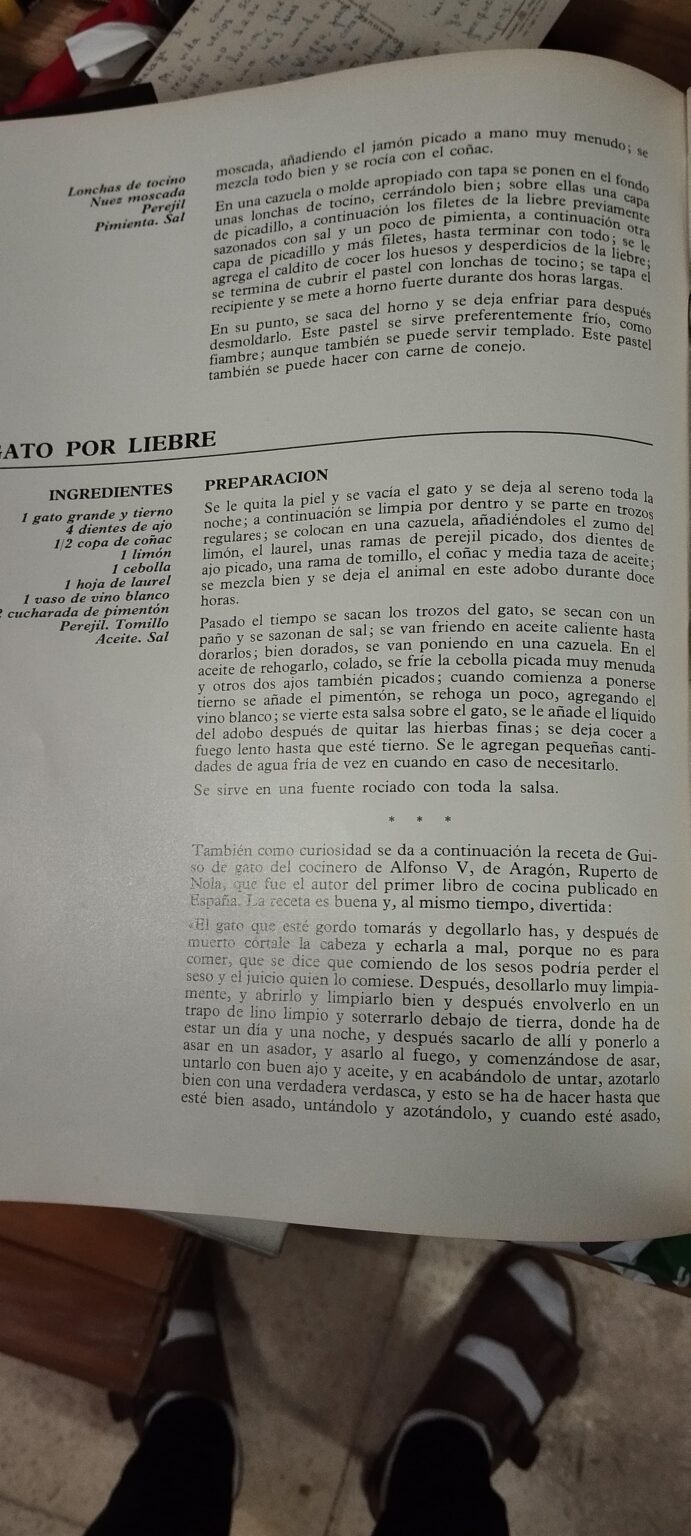 Recipe from a 1970 cookbook from Spain that teaches you how to cook a cat (I share it only for educational reasons, it is completely prohibited nowadays fortunately)