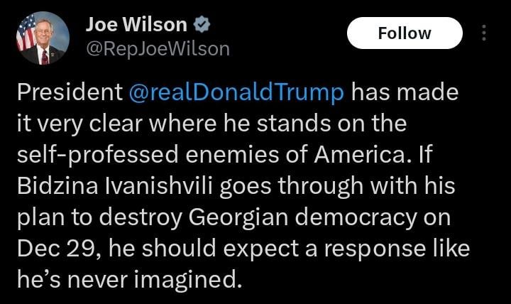Joe Wilson makes things more clear for GD and Ivanishvili in the name of Trump.