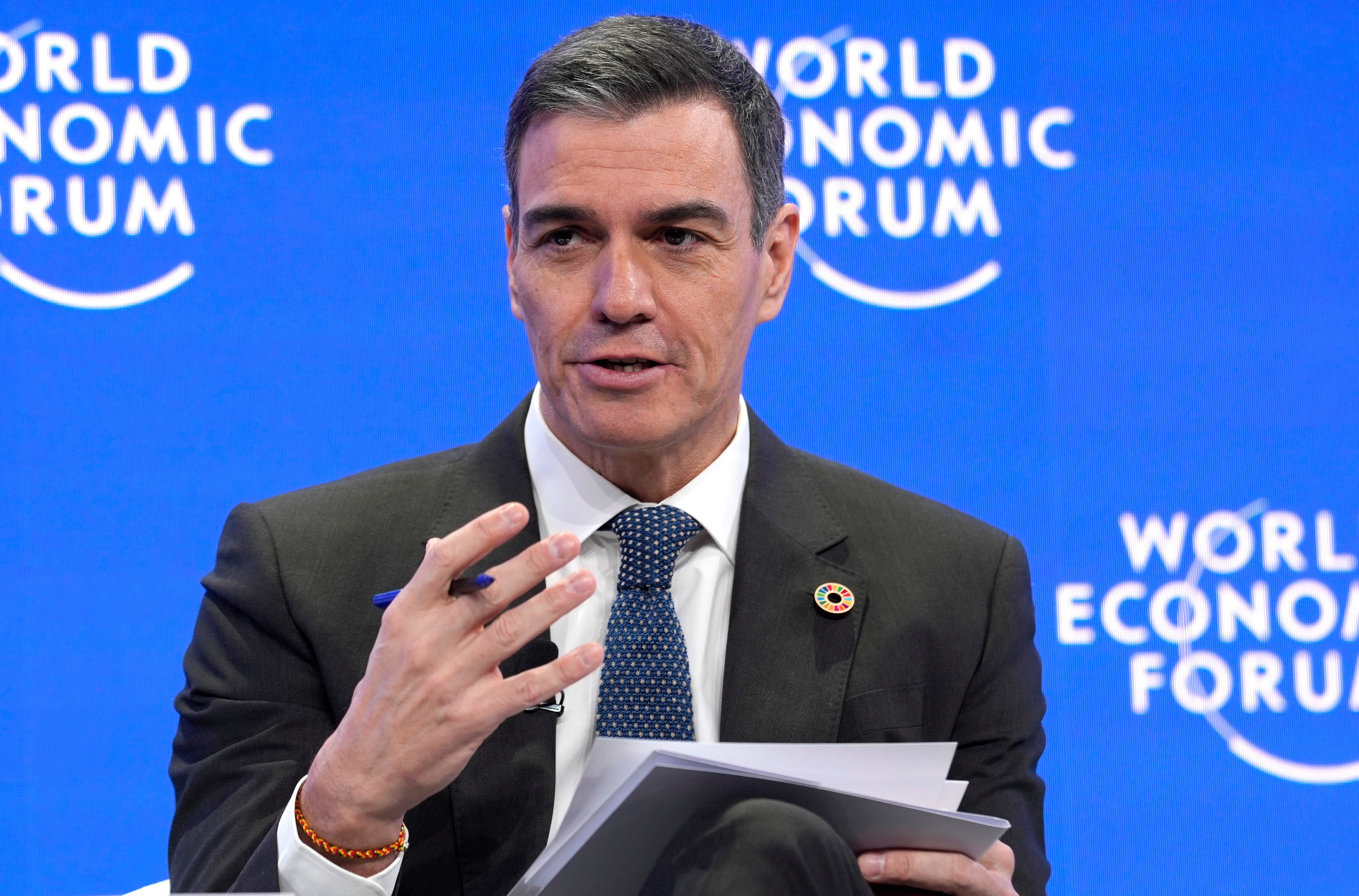 Pedro Sánchez, Prime Minister of Spain, speaking at the World Economic Forum.