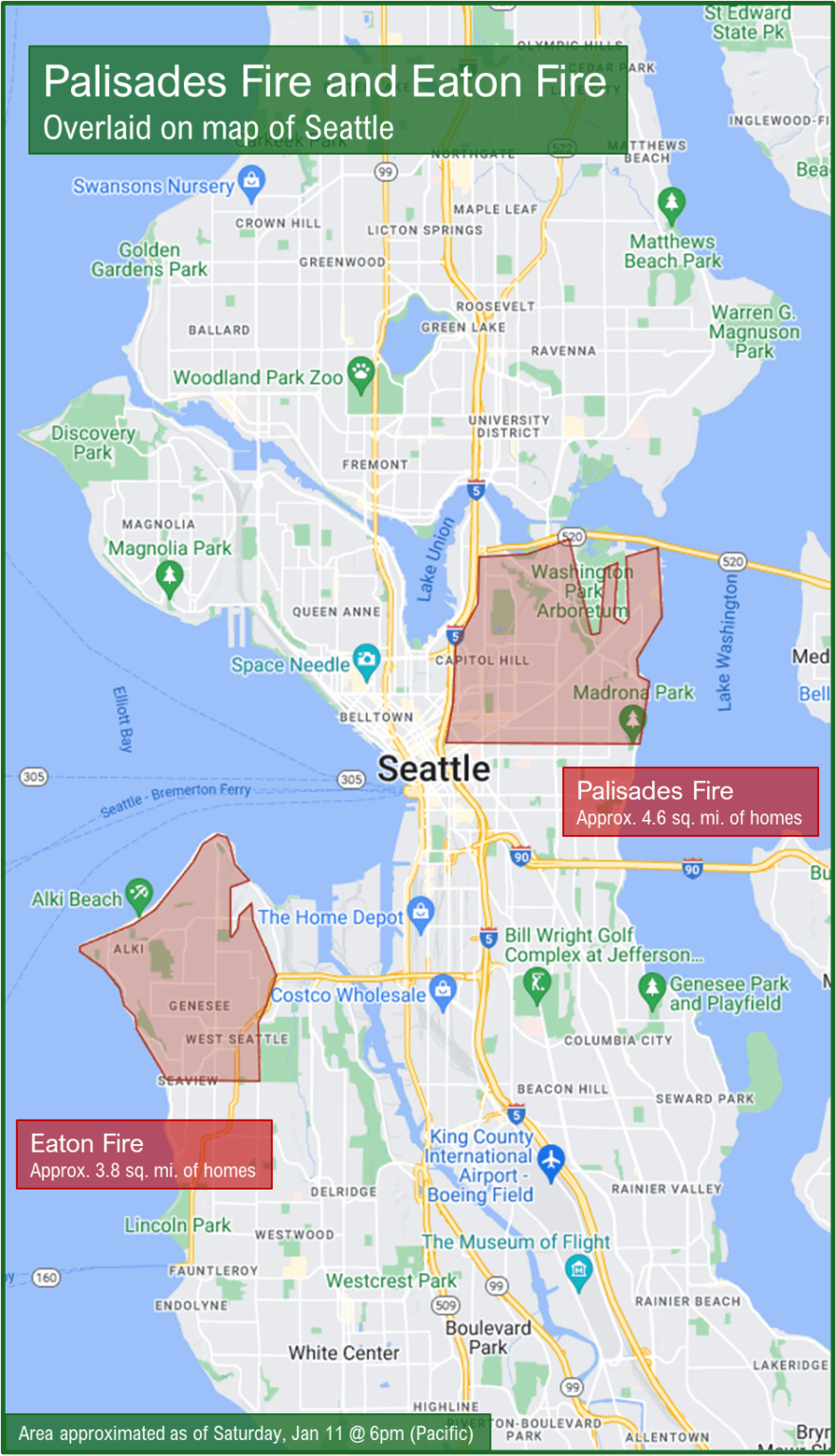 Residential Area of LA Fires overlaid on Seattle [OC]