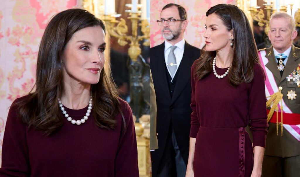 Queen Letizia of Spain Embraces the Burgundy Trend for Military Ceremony at Royal Palace in Madrid Queen Letizia of Spain Embraces the Burgundy Trend for Military Ceremony at Royal Palace in Madrid