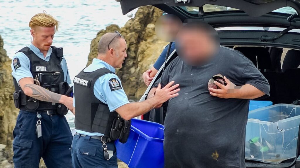 Reeling in the fishers: Police called as man flings pāua back into ocean during standoff Reeling in the fishers: Police called as man flings pāua back into ocean during standoff
