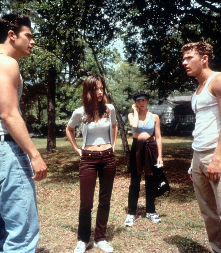Freddie Prinze Jr., Jennifer Love Hewitt, Sarah Michelle Gellar and Ryan Phillippe in the 1997 horror film, "I Know What You Did Last Summer."