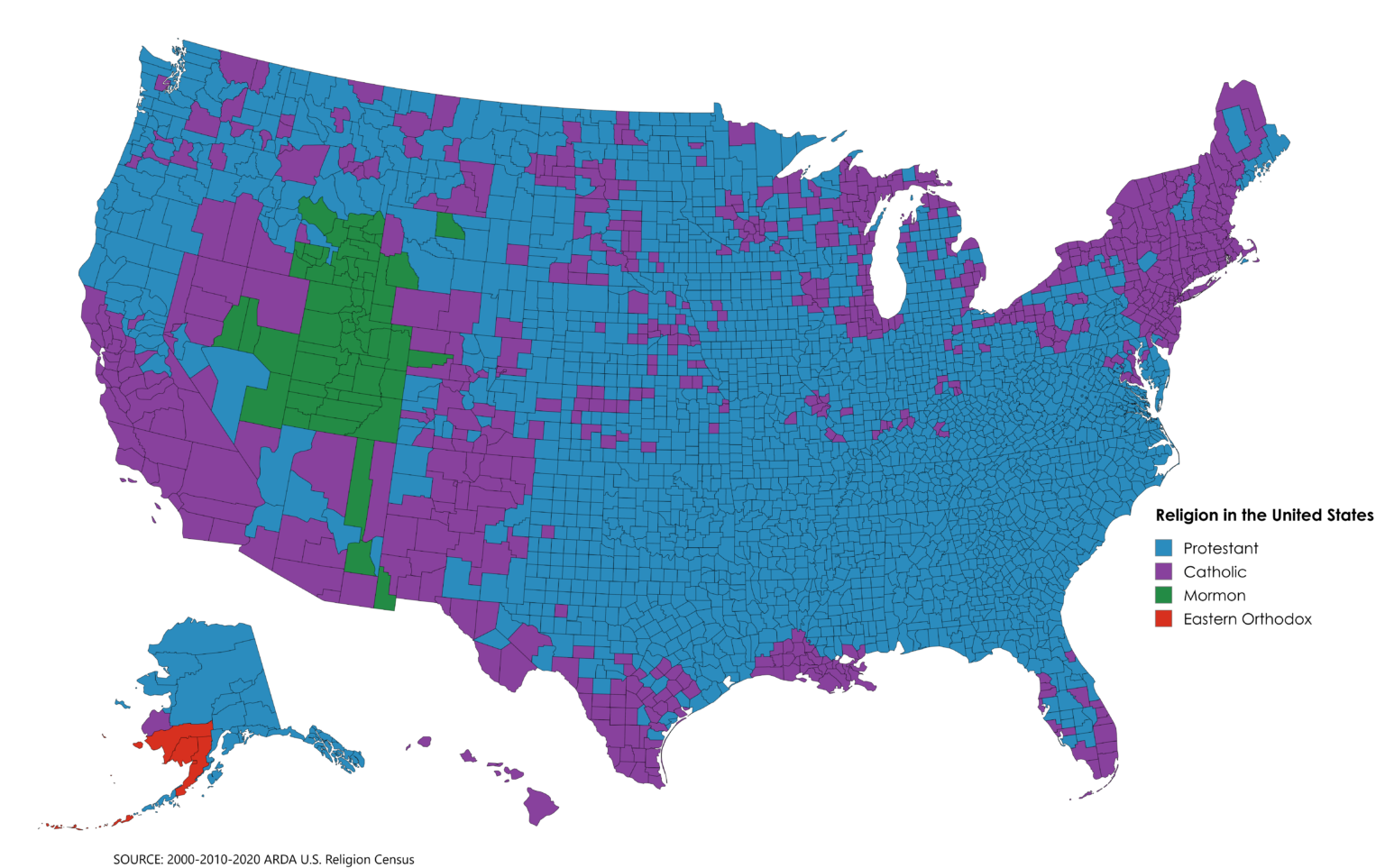 [OC] Religion in the U.S. by county