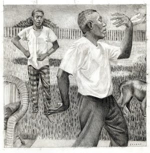 Manifest Gallery opens four new exhibitions Friday: Botanical, Mythography, Prometheus, and Eternal Cycles, a two-person exhibit of paintings and prints. Pictured: "The Yin Yang of Life" Charles Cooper, pencil on paper (2023), part of the Mythography exhibition.
