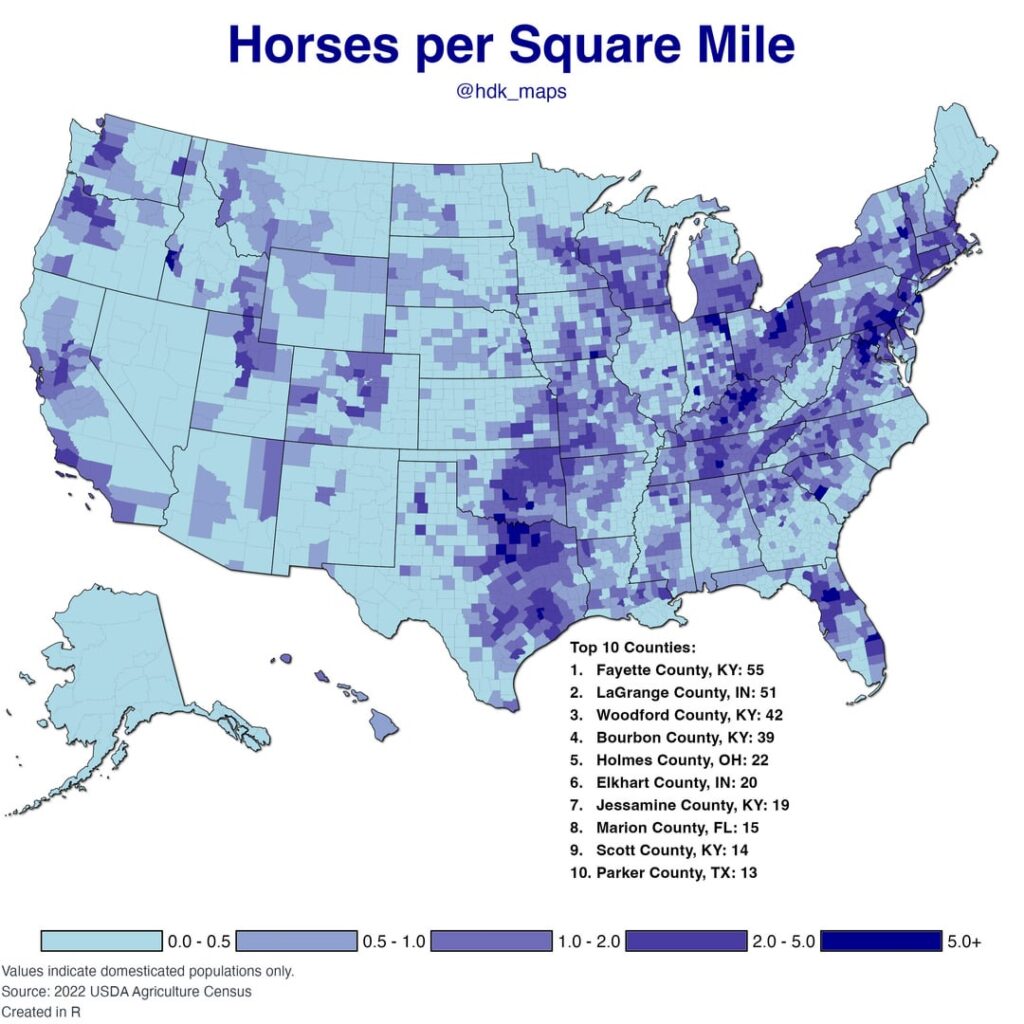 [OC] The Distribution of Horses in the US