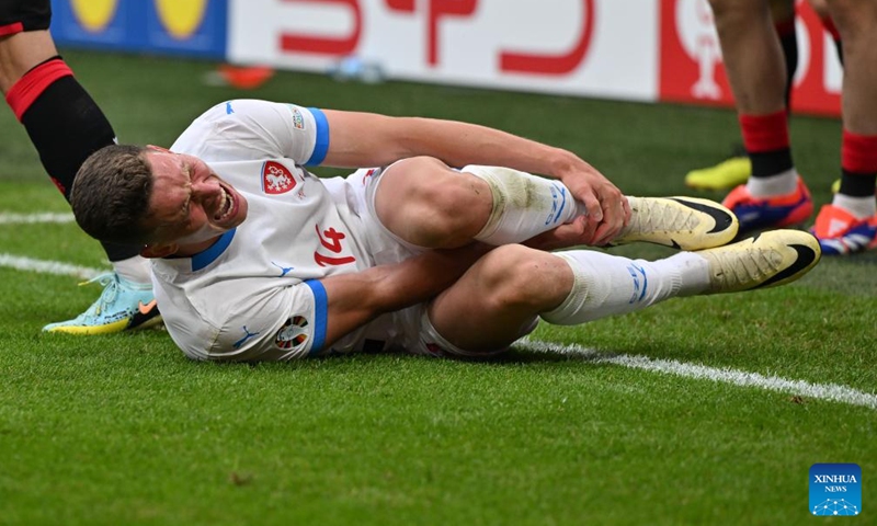 Lukas Provod of the Czech Republic gets injured during the UEFA Euro 2024 Group F match between Georgia and the Czech Republic in Hamburg, Germany on June 22, 2024. (Photo: Xinhua)