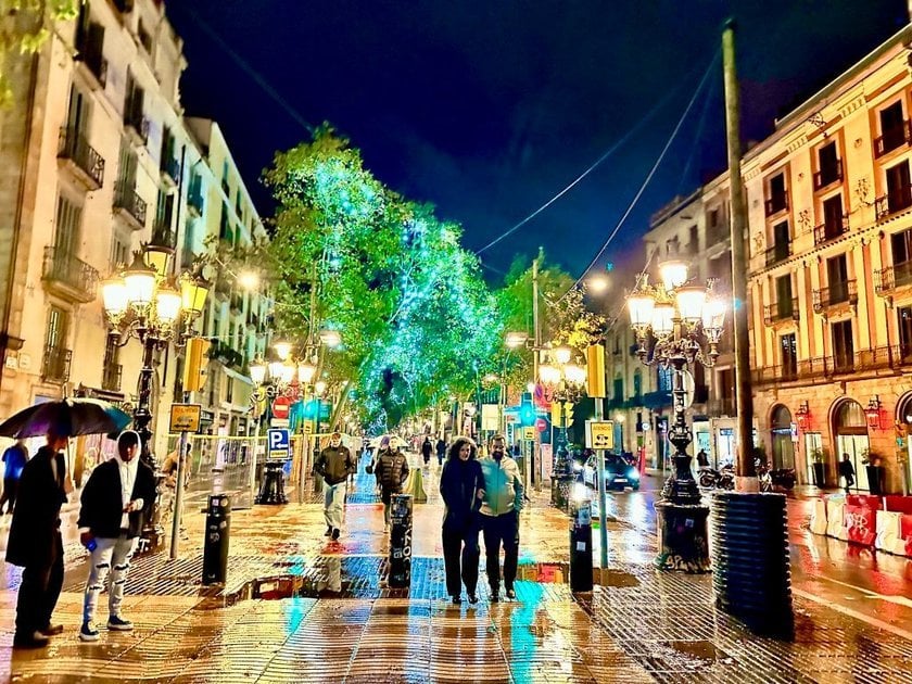 On a rainy night, Barcelona, ​​Spain