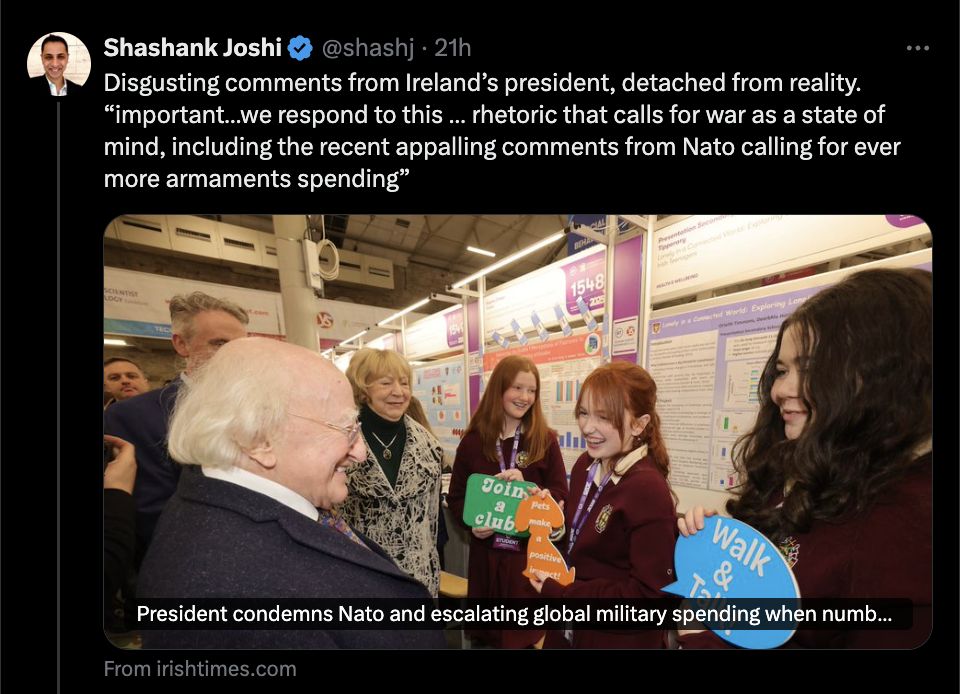Are Michael D. Higgins’ comments on NATO expenditure truly “disgusting”? Are Michael D. Higgins’ comments on NATO expenditure truly “disgusting”?