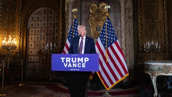 President-elect Donald Trump speaks to members of the media during a press conference at the Mar-a-Lago Club on January 07, in Palm Beach, Florida. (Getty Images via AFP)
