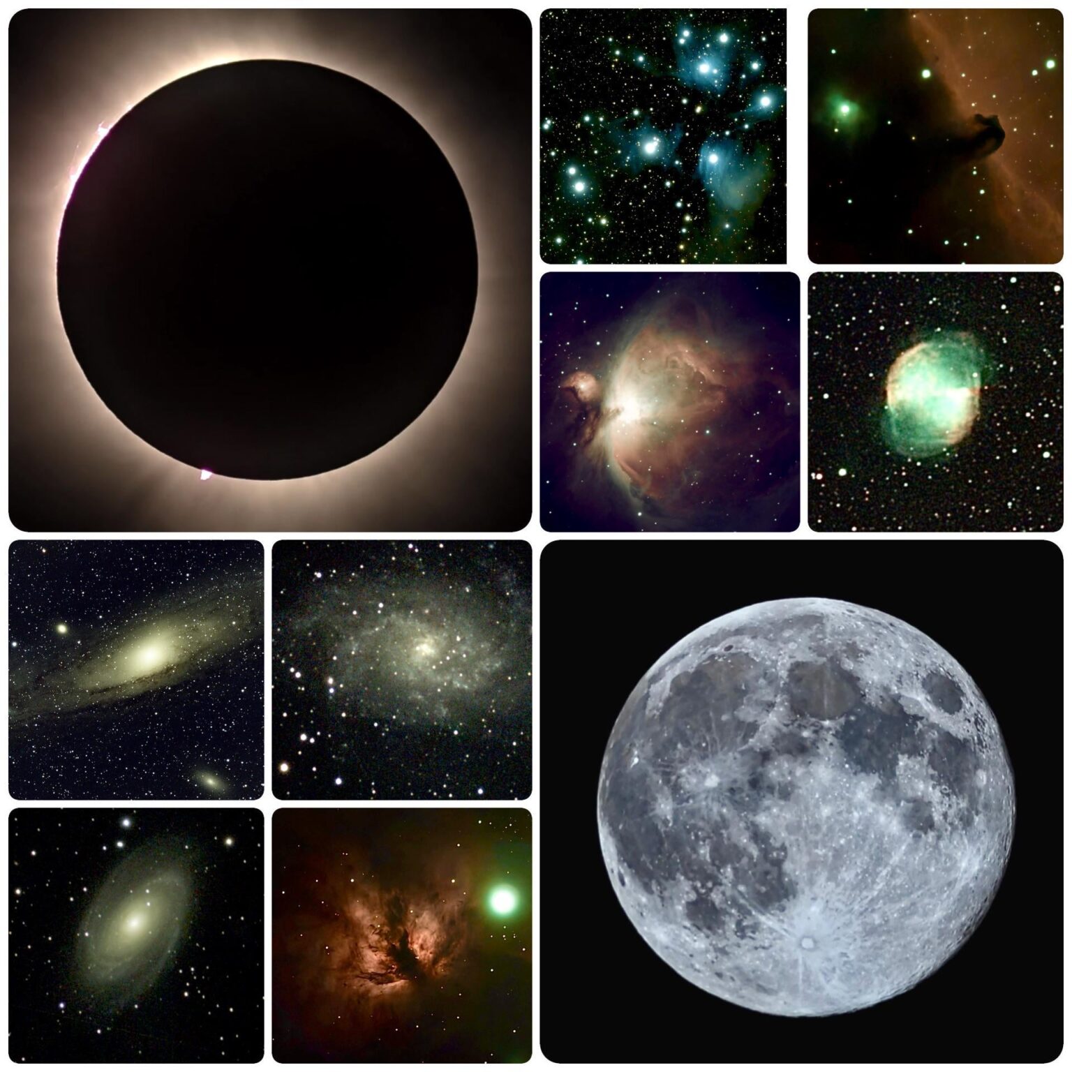 A collection of celestial images I captured in 2024