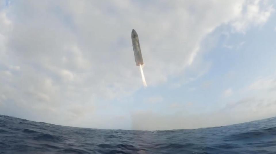 In this screengrab from November 2024, the sixth Starship test successfully landed its upper stage in the Indian Ocean.