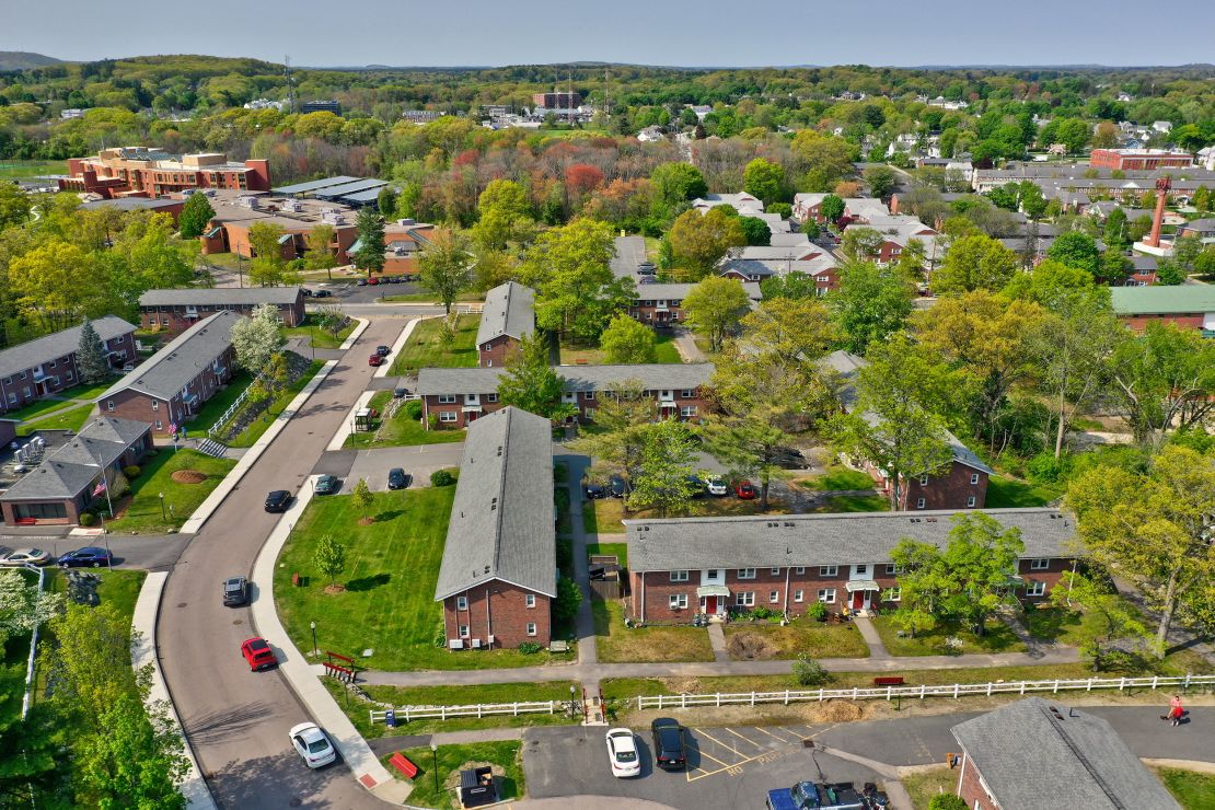 An aerial view of a neighborhood in Framingham, Massachusetts.