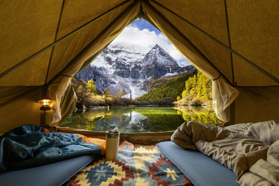 Camping tent in a camping in a forest