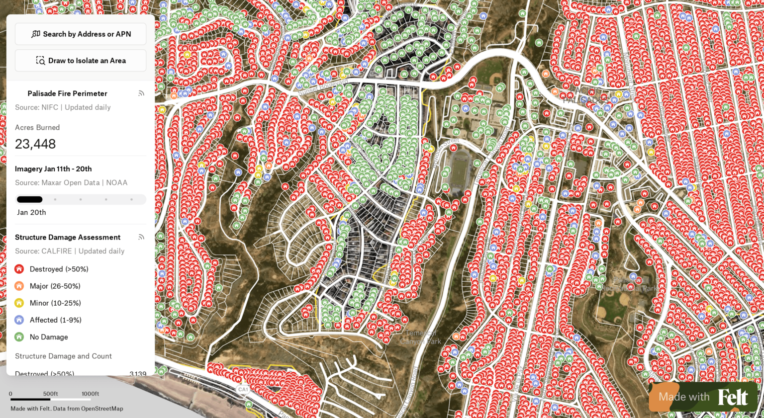 [OC] Palisades Fire Open Data Map: Structural Damage and Recent Imagery
