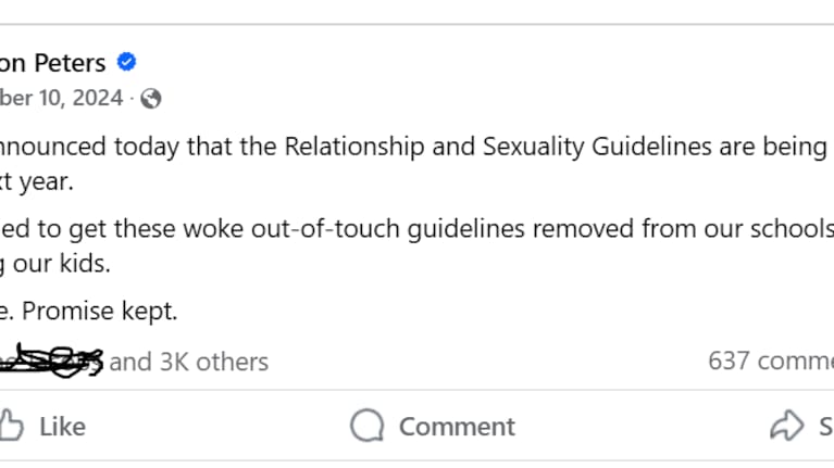 A screenshot from Winston Peters' Facebook page. 