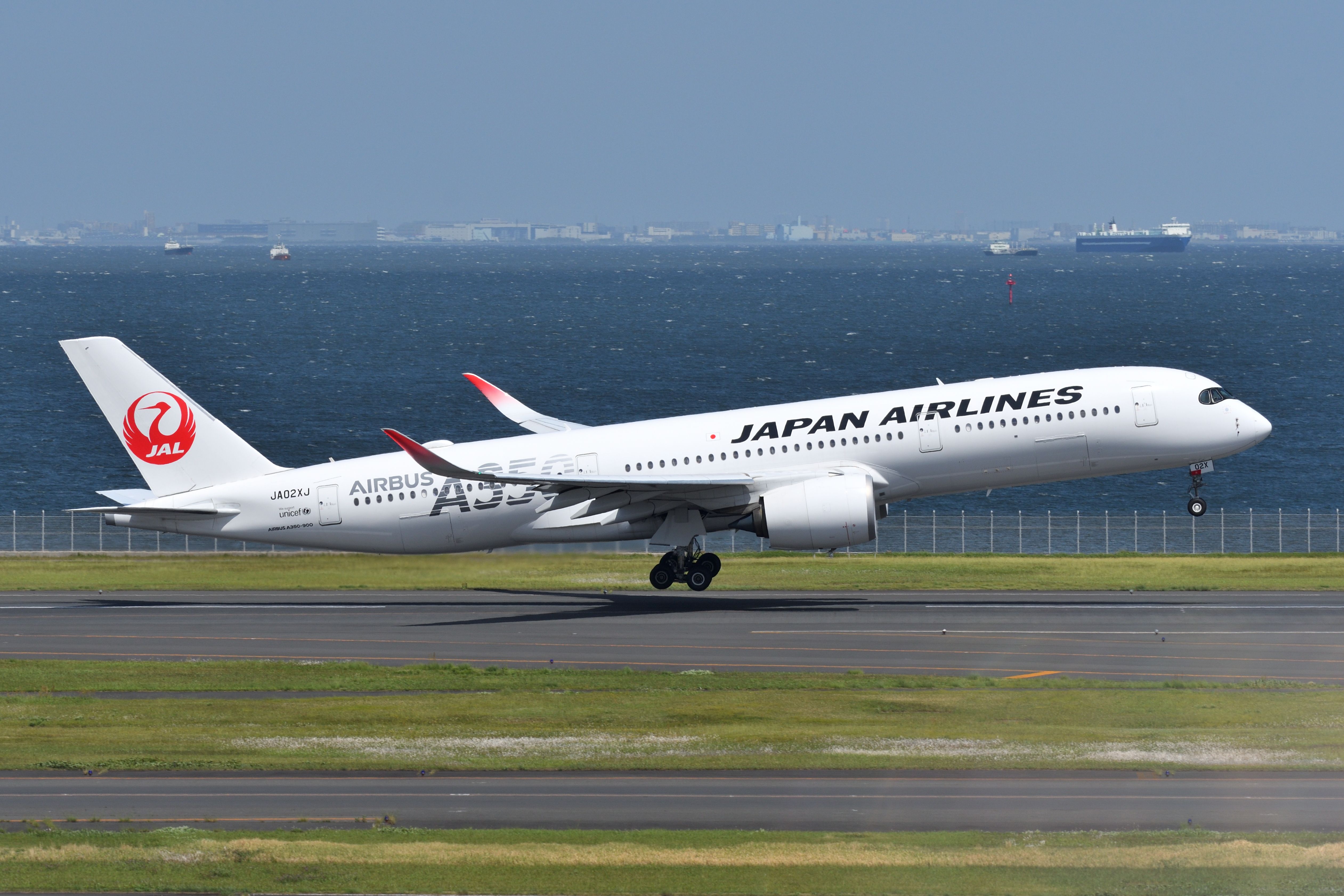 Japan Airlines Airbus A350-900 departing Tokyo