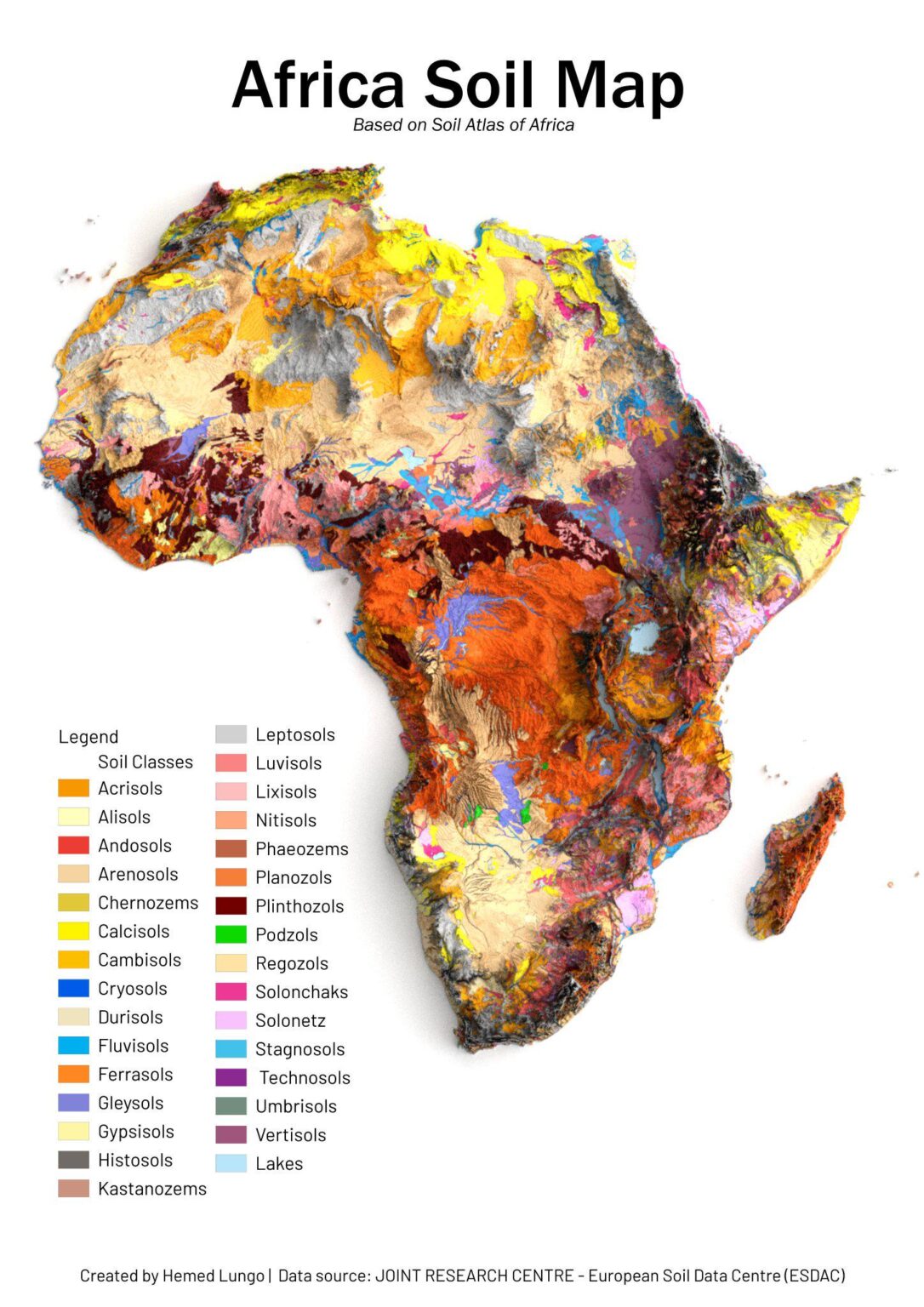 [OC] Map showing Soil Types of Africa Continent , Dataset is from European Soil Data Centre (ESDAC)