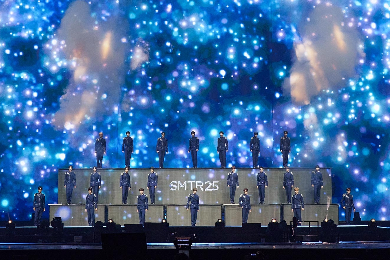 SMTR25, a group of 25 male trainees from SM Entertainment, pose after a performance at the 