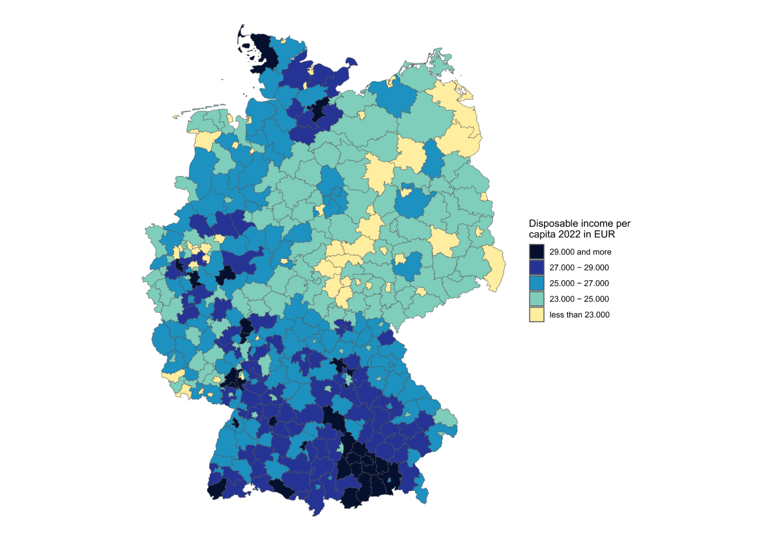 [OC] Disposable income per capita in Germany by NUTS3 districts