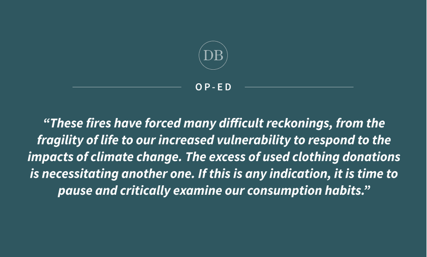 Op-ed: Consumers must examine detrimental effects of donating used clothes on environment Magdaleno stands in front of a railing and wooden slits. One of her recent projects,