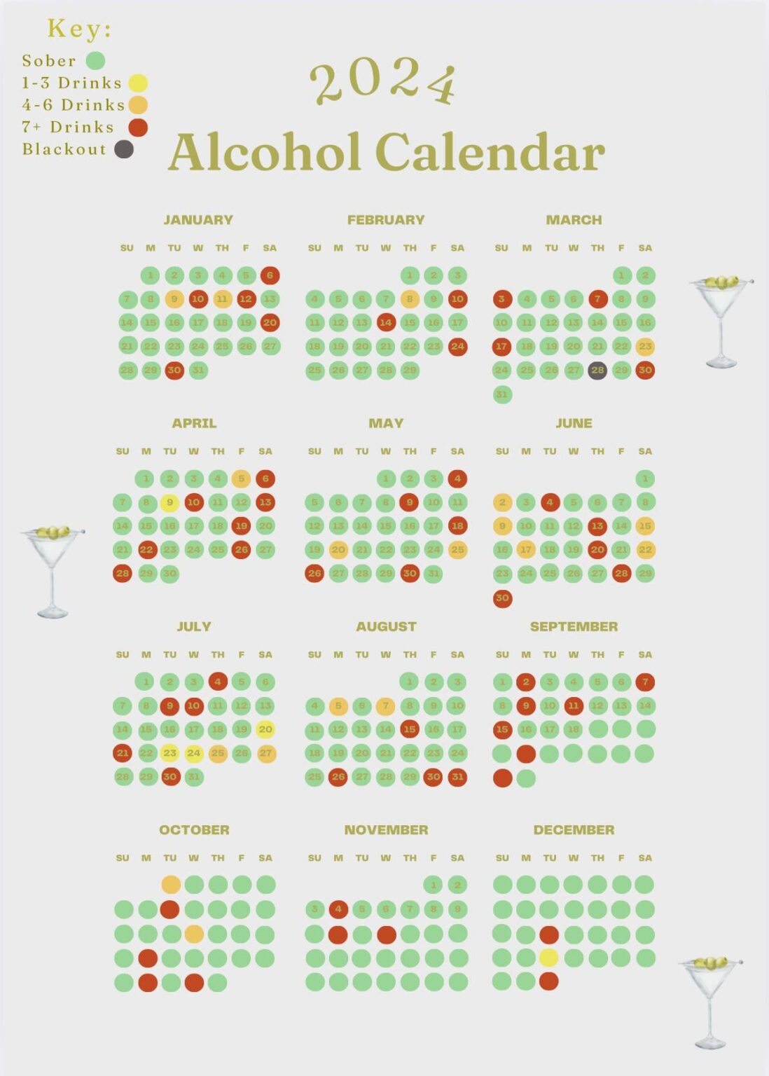 [OC] 25F Tracked my alcohol consumption for 2024!