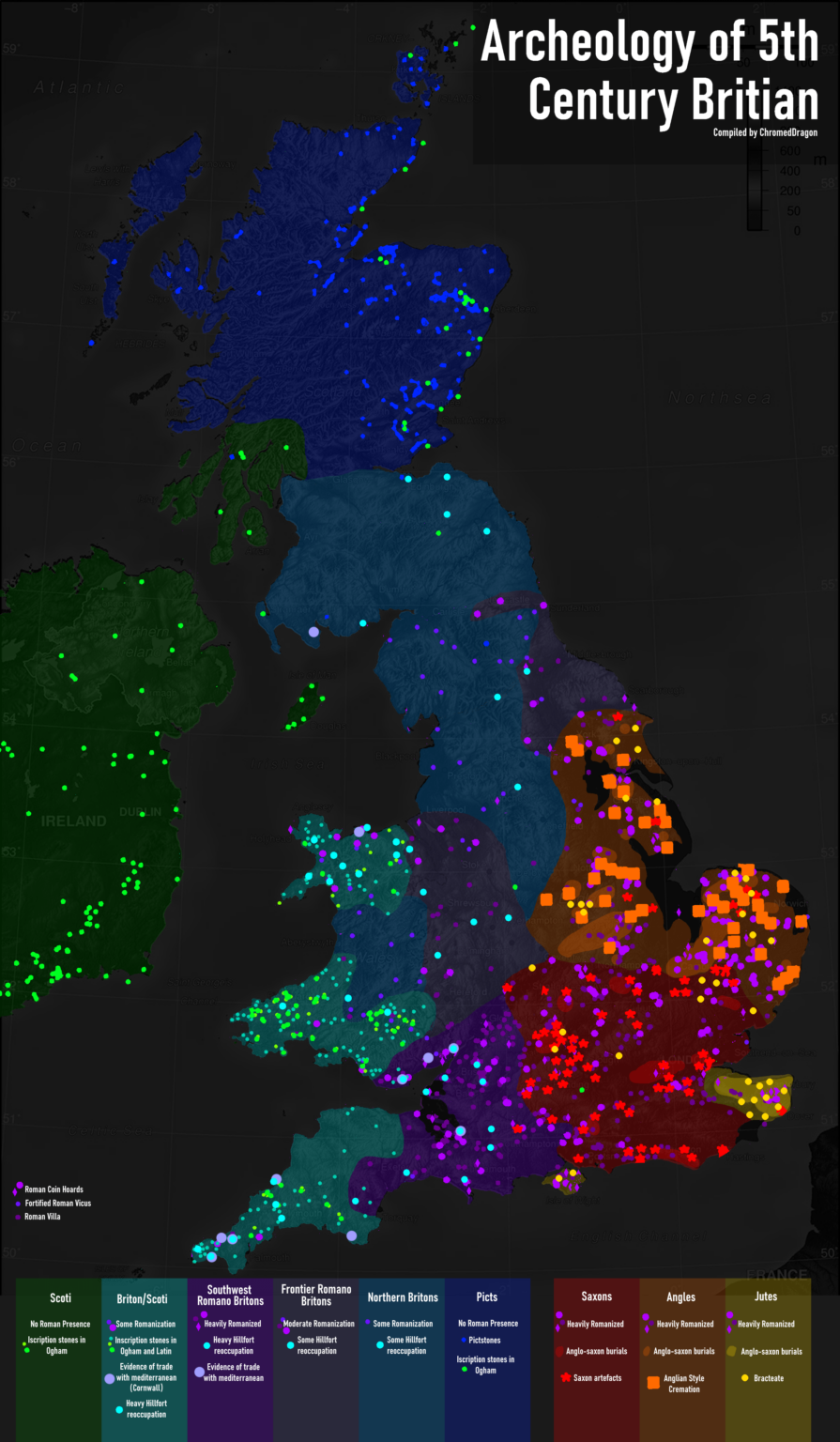 [OC]A map of different archeological regions in 5th century Britain