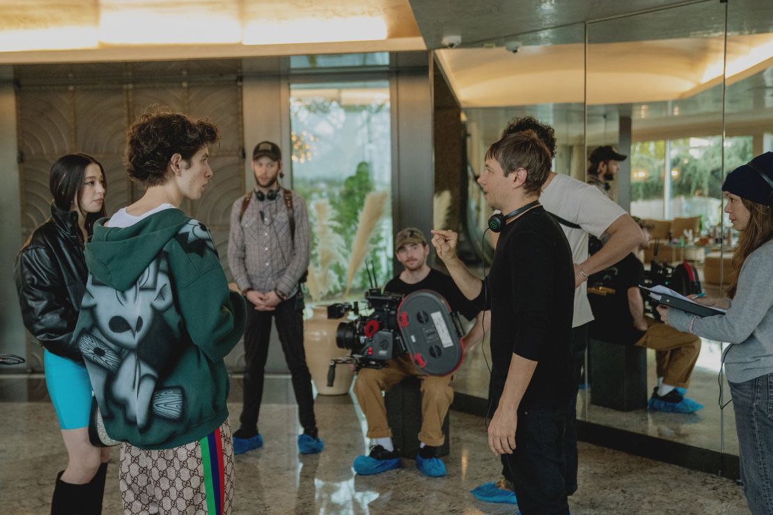 Director Sean Baker on the set of “Anora.”