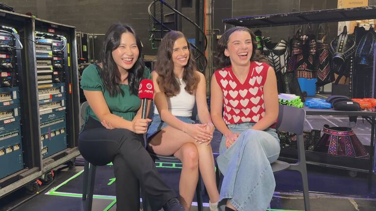 Six the Musical cast, from left: Deirdre Khoo, Chiara Assetta, and Chelsea Dawson.