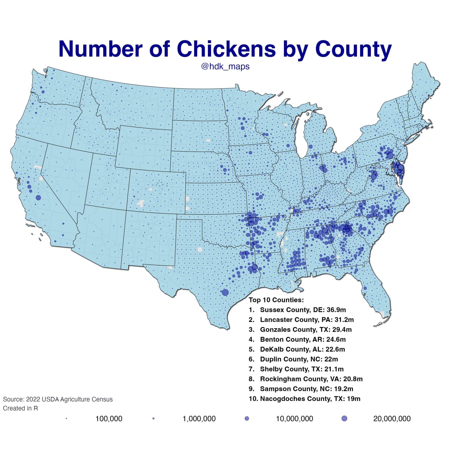 [OC] Chicken Farming in the US