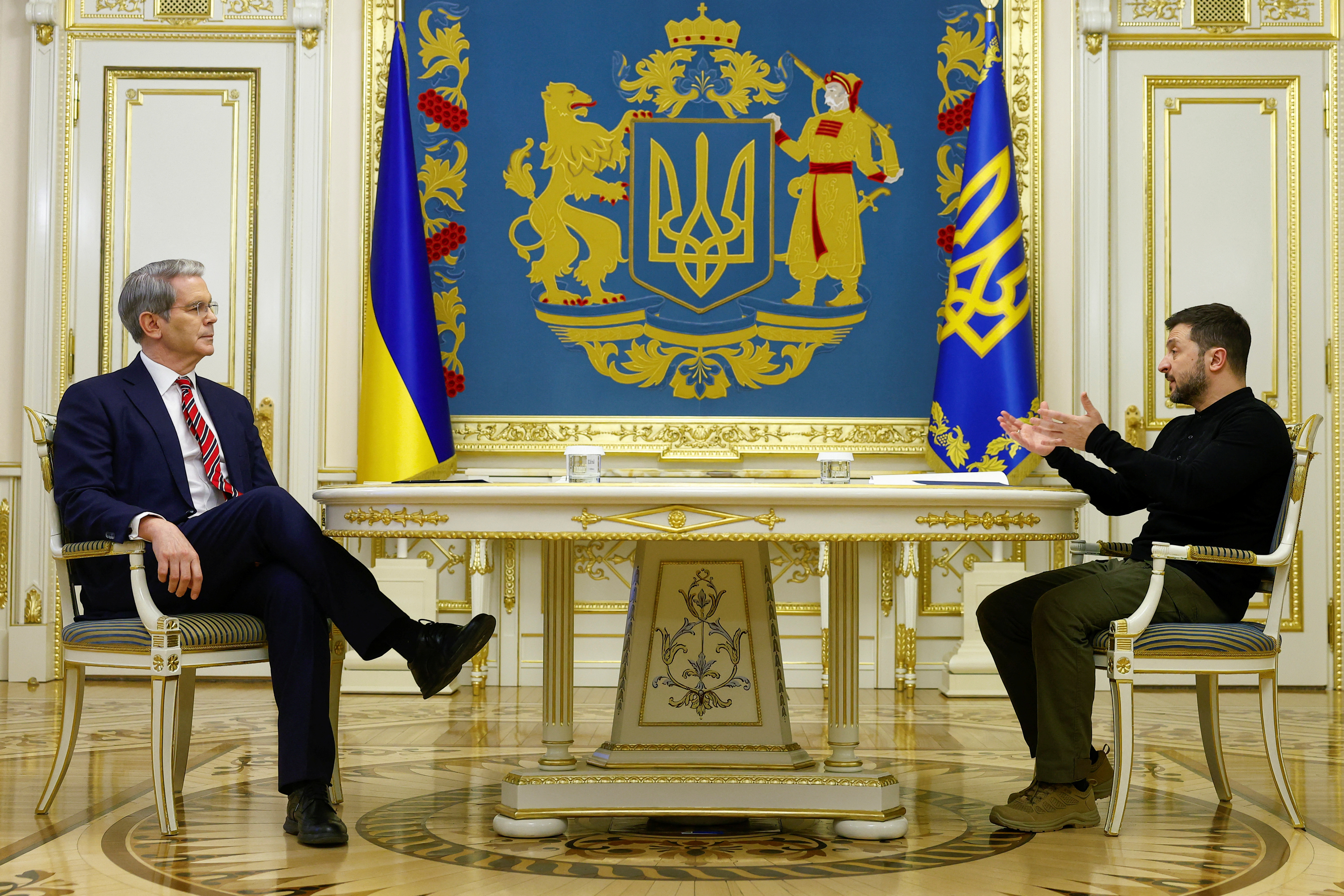 Scott Bessent with President Zelensky in Kyiv last week. Trump wrongly claimed that the Ukrainian leader had slept through the US official’s visit