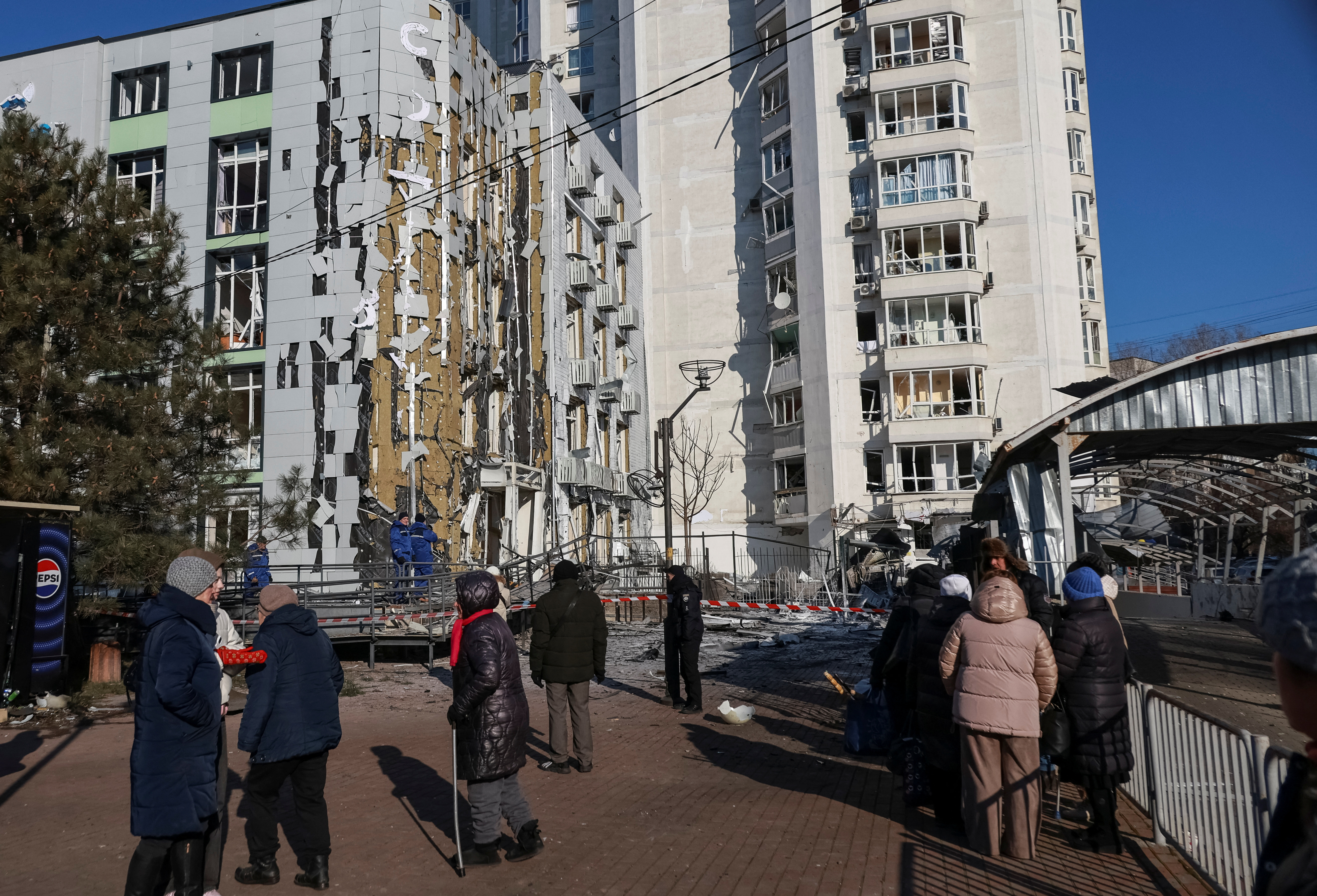 Damaged apartment blocks in Odesa on Wednesday after a Russian drone strike