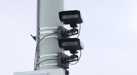 Two of Greece Police's new license plate recognition cameras, mounted on W. Ridge Road near Greece Ridge Mall. (WROC/Ryan Hermenet)