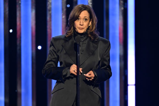 Former Vice President Kamala Harris speaks during the NAACP Image Awards on Feb. 22, 2025.