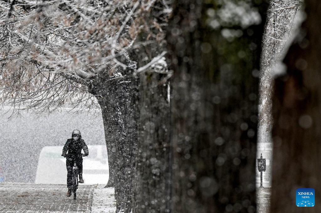 heavy snowfall in Skopje, North Macedonia -Xinhua