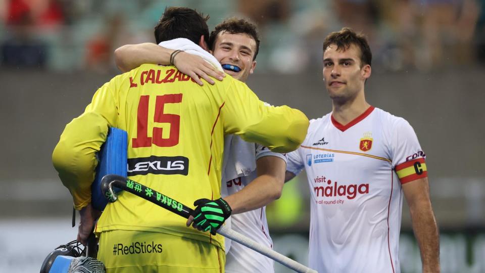 Spain players celebrating.