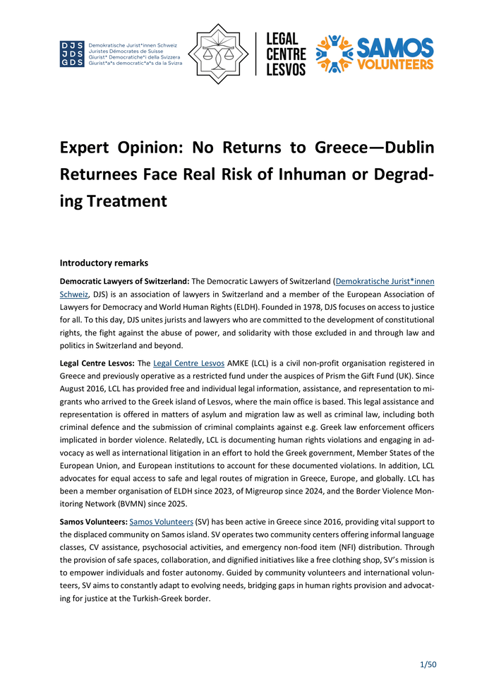 Expert Opinion: No Returns to Greece – Dublin Returnees Face Real Risk of Inhuman or Degrading Treatment – Greece Expert Opinion: No Returns to Greece - Dublin Returnees Face Real Risk of Inhuman or Degrading Treatment - Greece