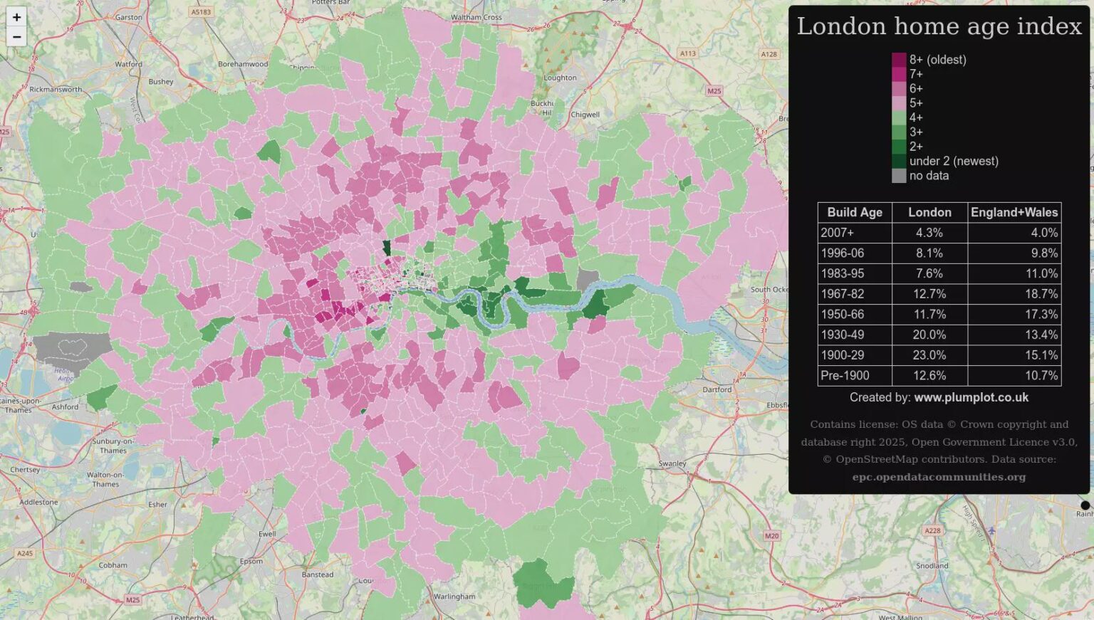 London Housing Unit Age Index Map [OC]