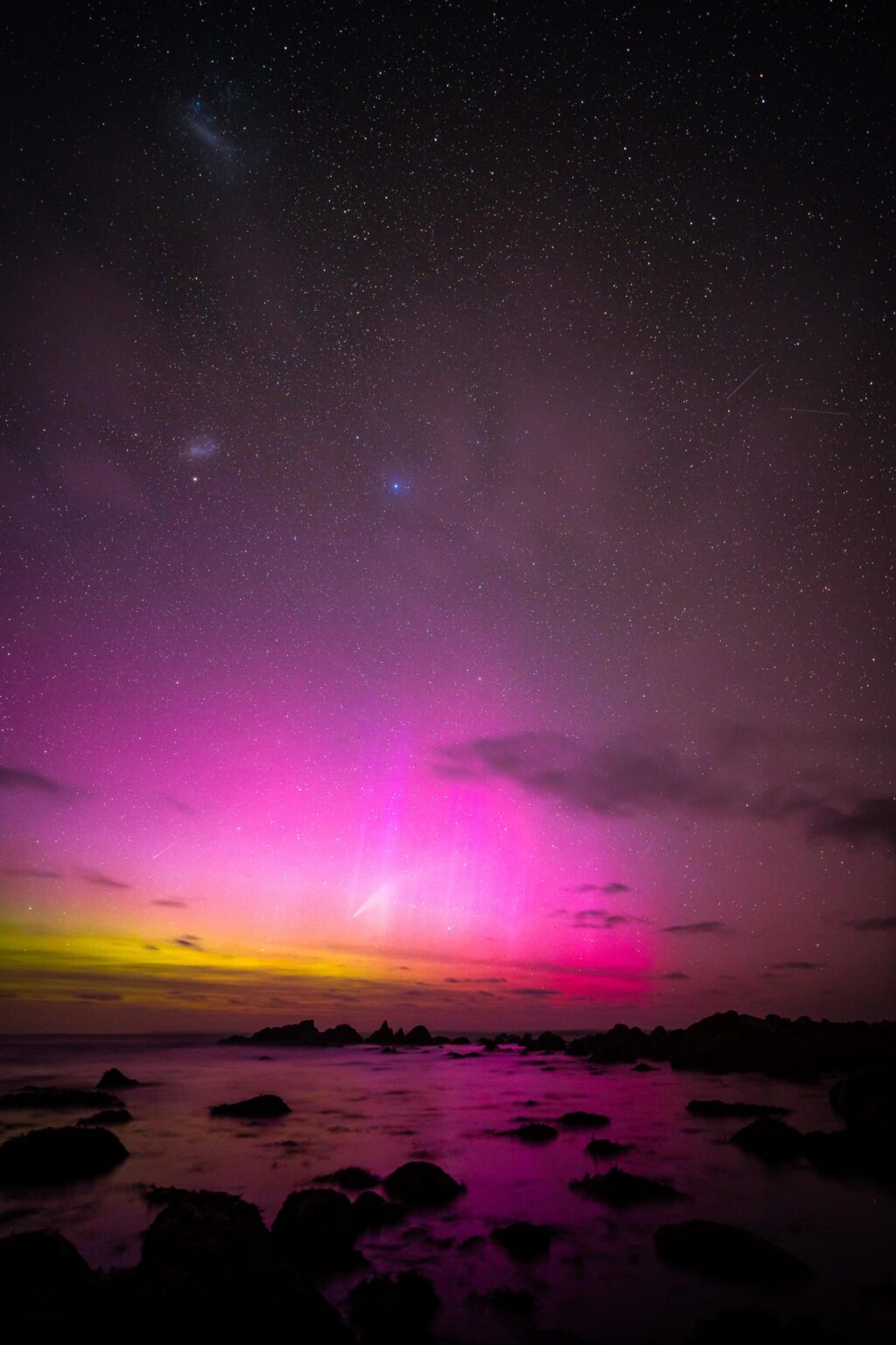Atlas Comet two galaxies and an aurora over Southland New Zealand last night