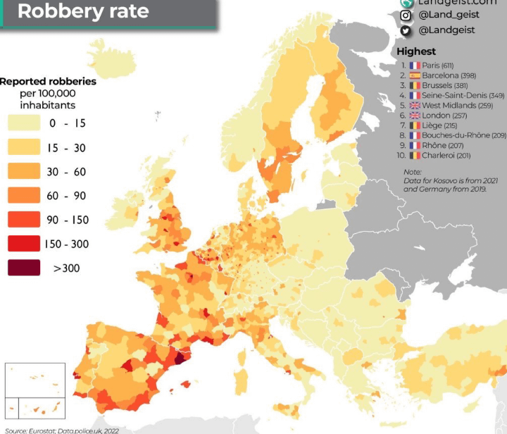 Reported robbery rates in Europe