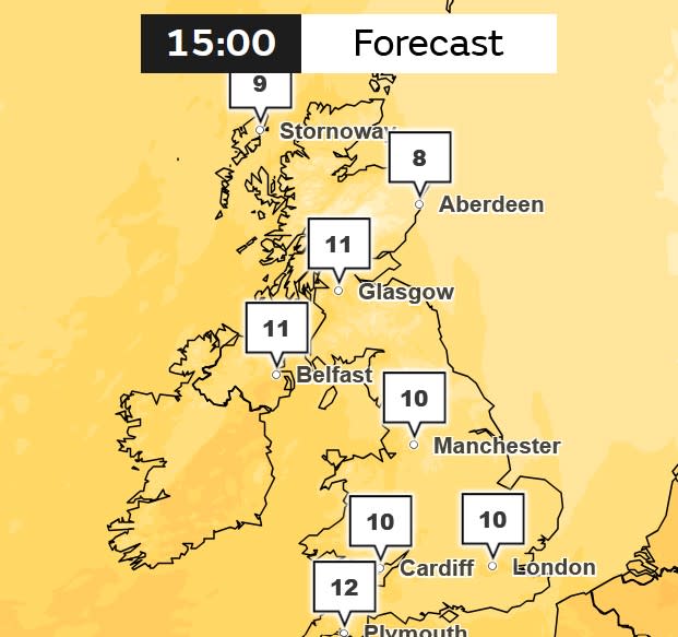 Mild temperatures are forecast on Sunday, despite the Met Office warnings. (Met Office)