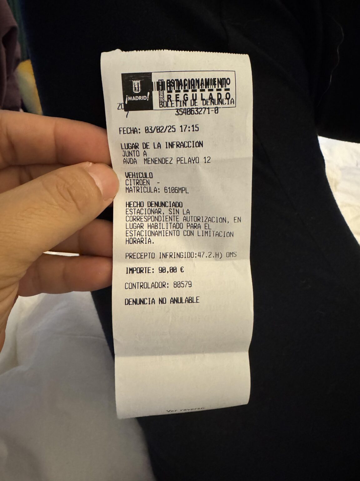 Parking ticket in Madrid