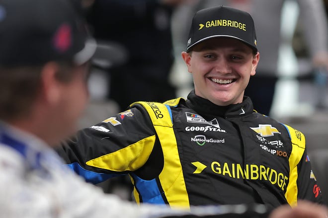 HAMPTON, GEORGIA - FEBRUARY 23: Justin Haley, driver of the #7 Gainbridge Chevrolet, attends the Drivers Meeting prior to the NASCAR Cup Series Ambetter Health 400 at Atlanta Motor Speedway on February 23, 2025 in Hampton, Georgia. (Photo by Jonathan Bachman/Getty Images)