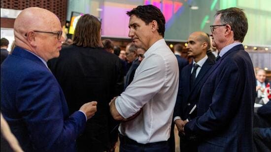 Canadian Prime Minister Justin Trudeau speaks to business and labour leaders on investment, trade and international markets amid the looming threat of US protectionism in Toronto, Ontario, on Friday. (REUTERS)