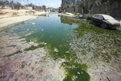 Leaked sewage floods streets in Deir al Balah, July 16, 2024.