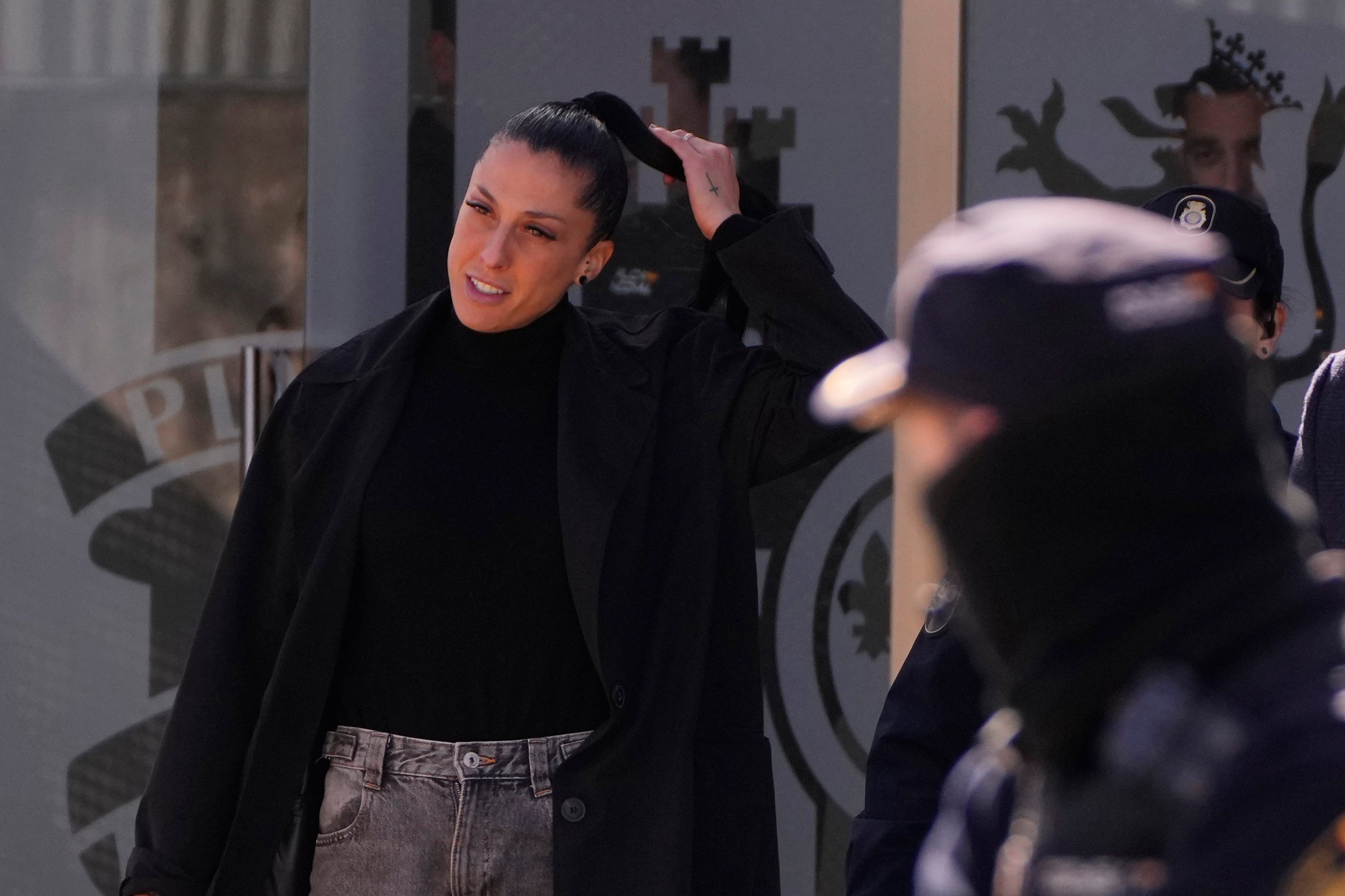 Hermoso leaves after testifying at a court on the outskirts of Madrid