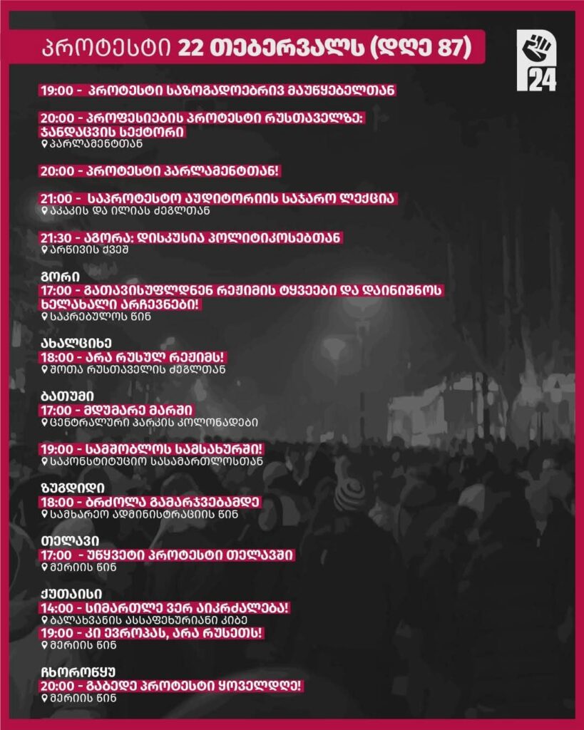 February 22 protest schedule (swipe for English)